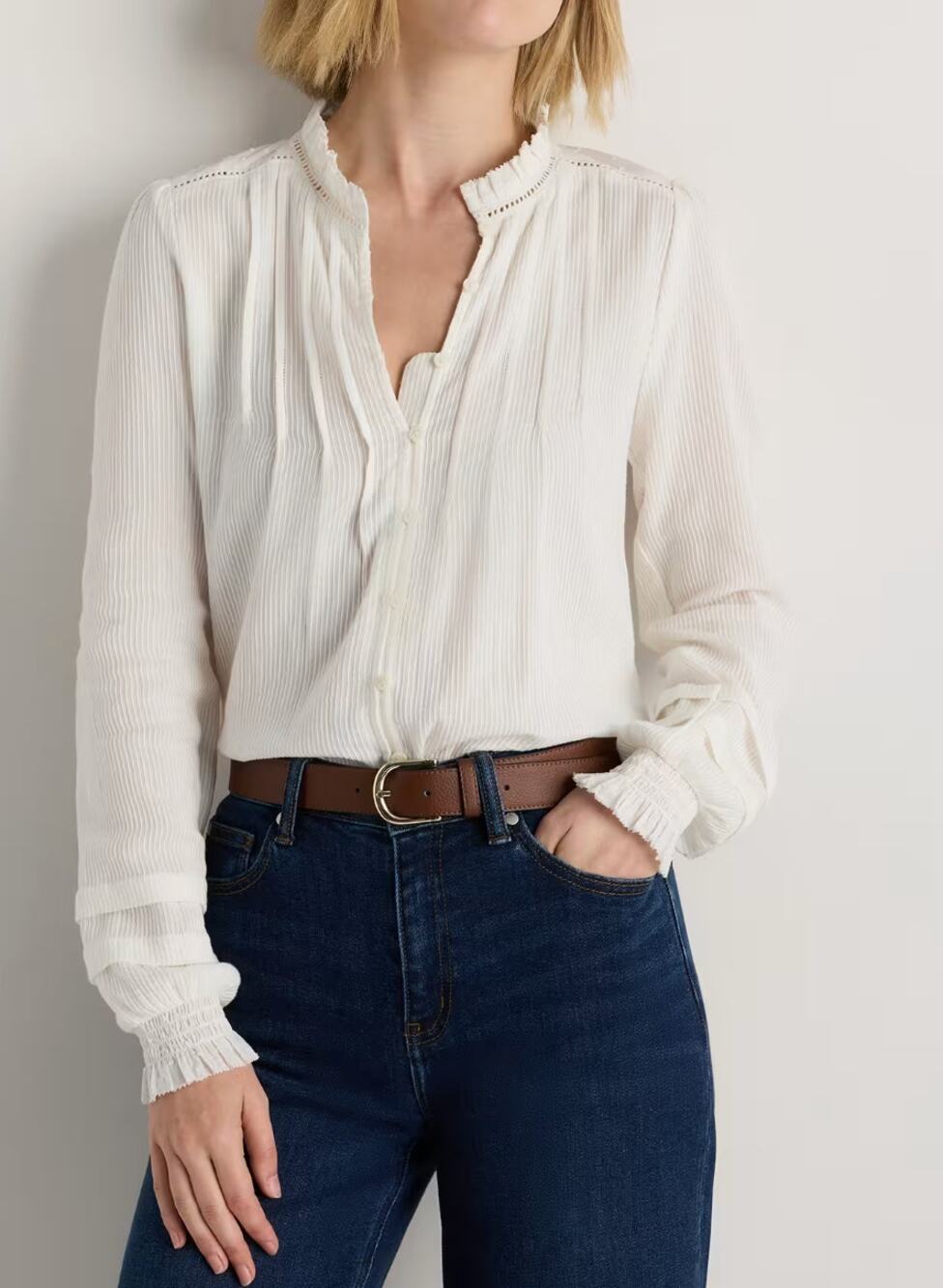 Quince Organic Textured Cotton Peasant Blouse White Sz Small NWT